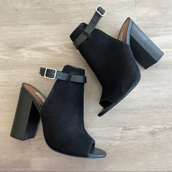 Steve Madden peep toe black suede heeled sandals - Picture 3 of 11